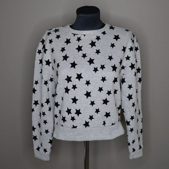 Maje Tiana Star Print Grey Crew Neck Sweater Sz S - Picture 2 of 7